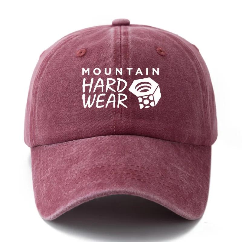 Men'S Vintage Printed Letter Washed Baseball Cap MOUNTAIN HARD WEAR Curved Brim Hat, Outdoor Men'S Cycling Ll Cap