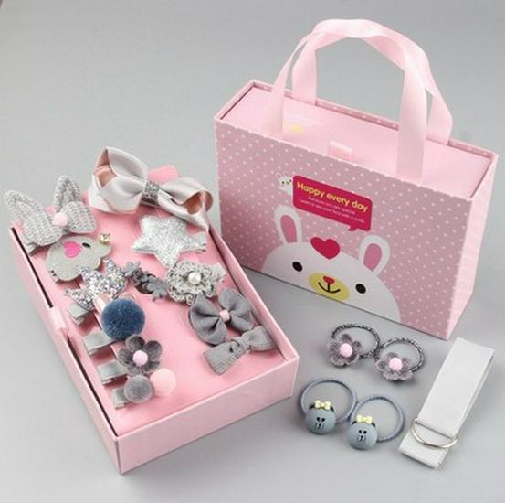 18-teilige Geschenkbox: Haarspangen & Haargummis Set für Kinder - Mädchen-Haarnadeln & Baby-Haarschmuck