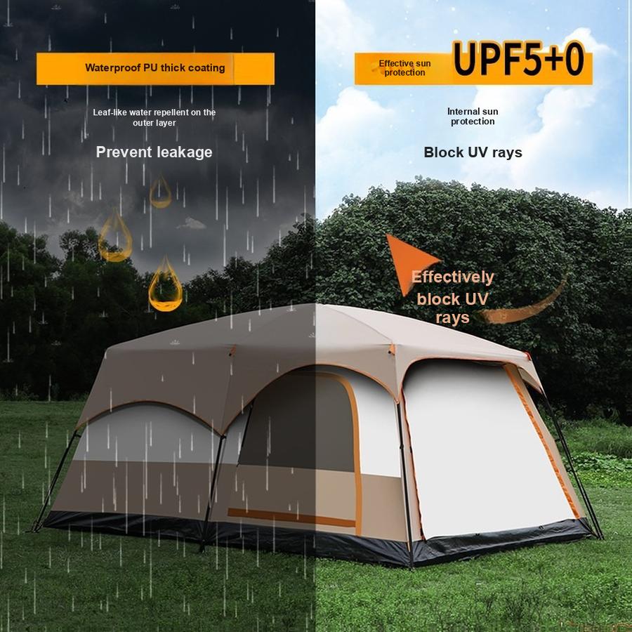 Tenda da campeggio spessa portatile impermeabile da esterno con due stanze, un soggiorno, doppio strato, attrezzatura da campeggio pieghevole
