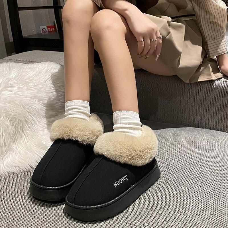 Autumn and winter snow boots women's 2025 new thick-soled thickened thermal cotton shoes with one foot pedal solid color short tube cold-proof boot