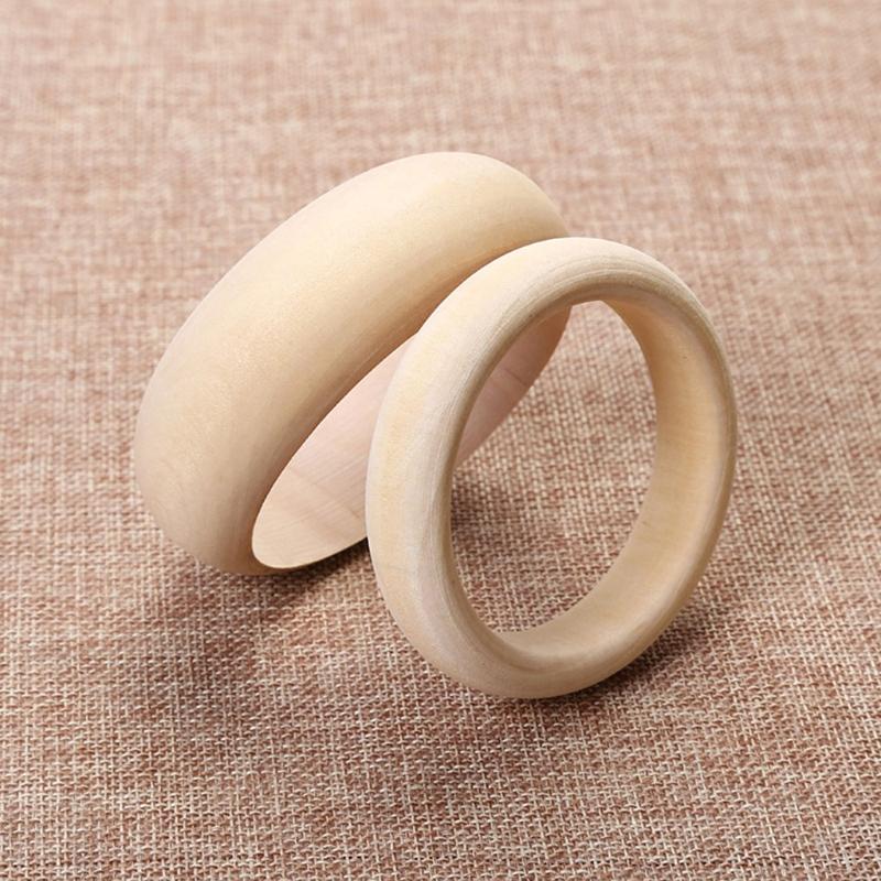 6Pcs Unfinished Blank Wood Bangle Bracelets Natural Round Wood Ring Wooden Circle for DIY Painting Craft Jewelry Making