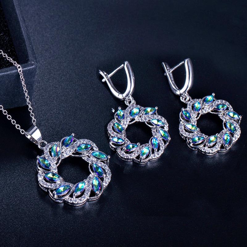 

WWJ 2 шт. мистическая радуга с полыми циркониевыми ожерельями и серьгами