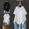 Cotton Hooded T-shirt Women's Spring and Autumn New Loose Long-sleeved Artistic Hole Casual Top To Show Thin Slit Bottom Shirt