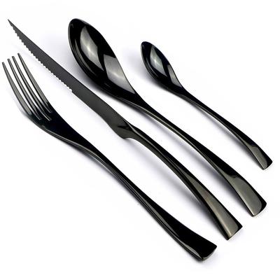 4 pezzi Arcobaleno Nero Posate Set di posate Stoviglie in acciaio inossidabile Bistecca affilata Coltelli da cena Forchette Cucchiaini da tè Set da tavola