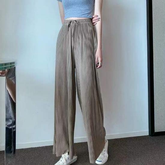 Women's Summer High-Waisted Chiffon Glitter Wide-Leg Pleated Ice Silk Pants