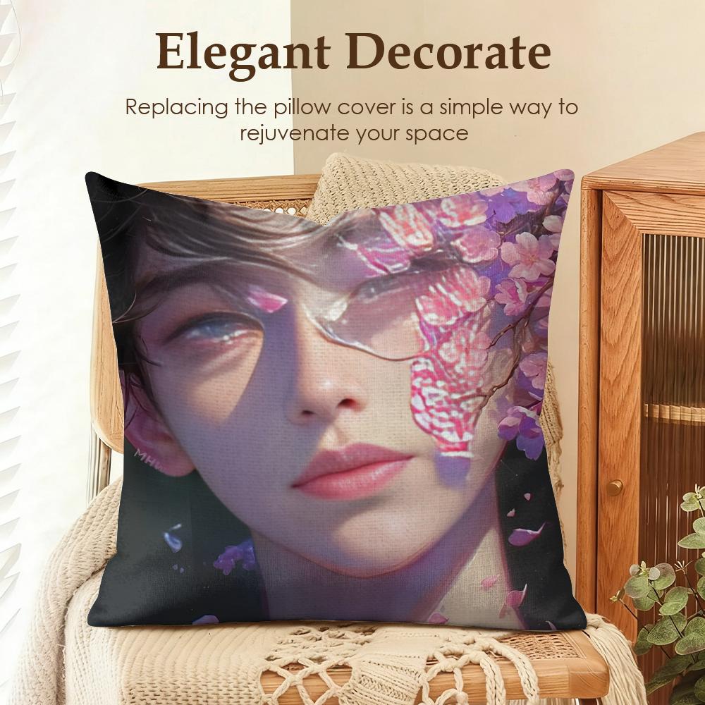 Handsome Fashion Pretty Cushion Cover Natural Linen Organic Fabric DoubleSided Printing Sofa Home Decor Gift Pillow Case