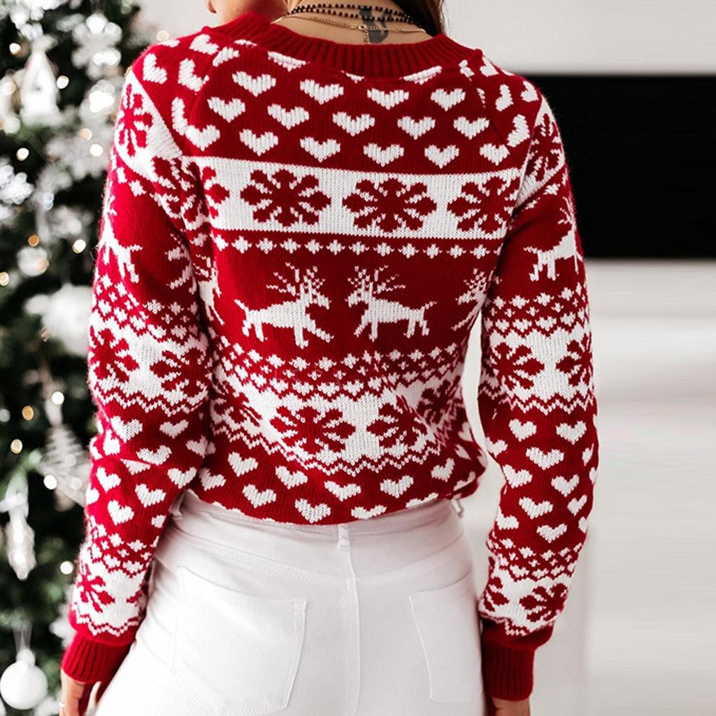 Women's Fashion Christmas Knitted Printed Long Sleeve Round Neck Sweater
