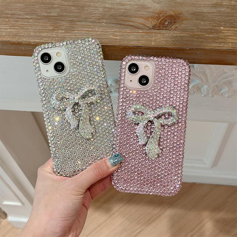 Full Diamond Bow Phone Case for IPhone17promax High-end for Apple 16pro Luxury Glitter Ins