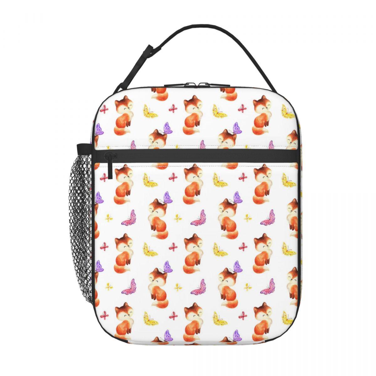 

Beautiful Foxes And Butterflies Pattern Insulated Lunch Bag for Women Kids Portable Food Boxes Thermal Lunch Box Tote One Size