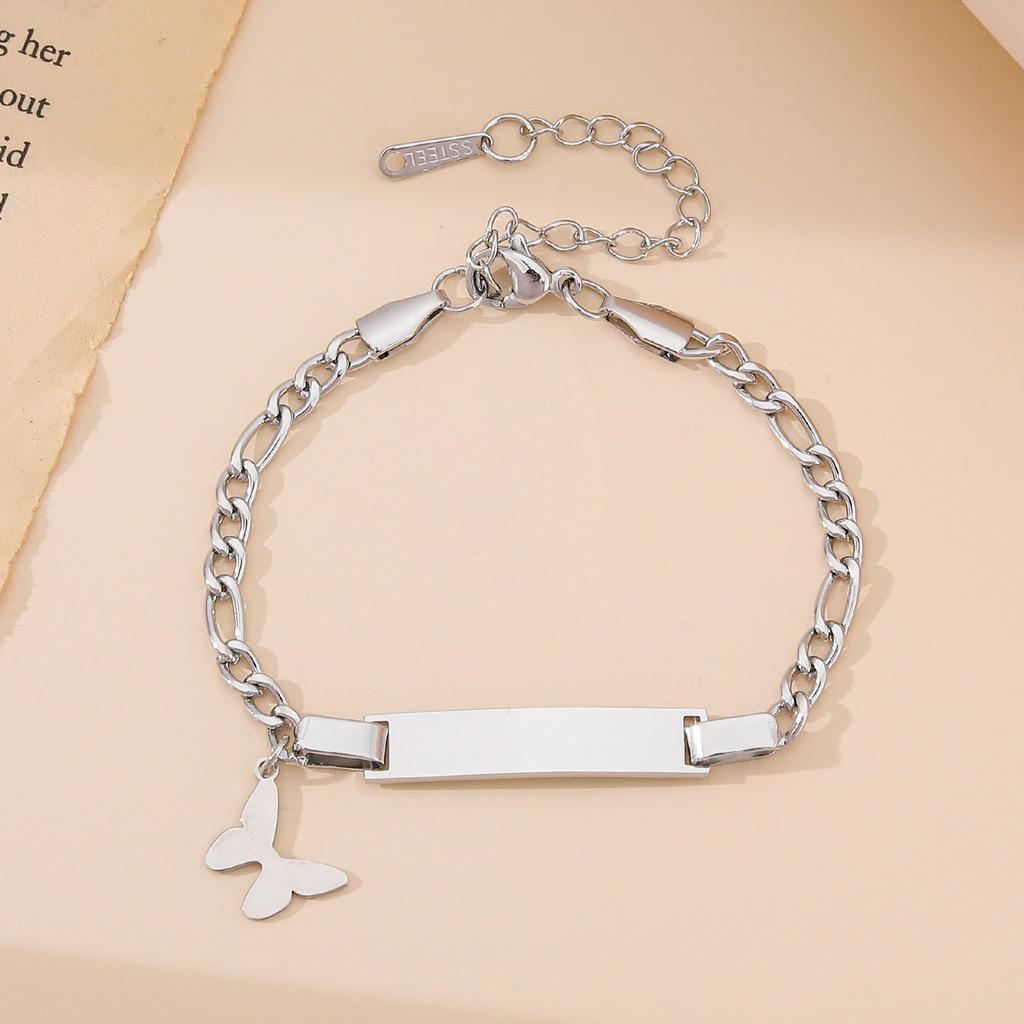 Stainless steel butterfly, crown, heart bracelet, couple bracelet, DIY personalized, smooth curved long bracelet, accessories