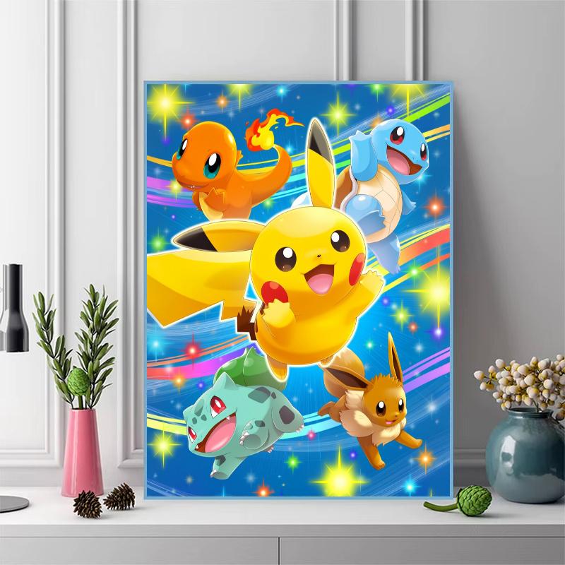 Pokémon Pattern 3pcs 100% Round Full Drill 5D DIY Diamond Painting Embroidery Cross Stitch Rhinestone Décor