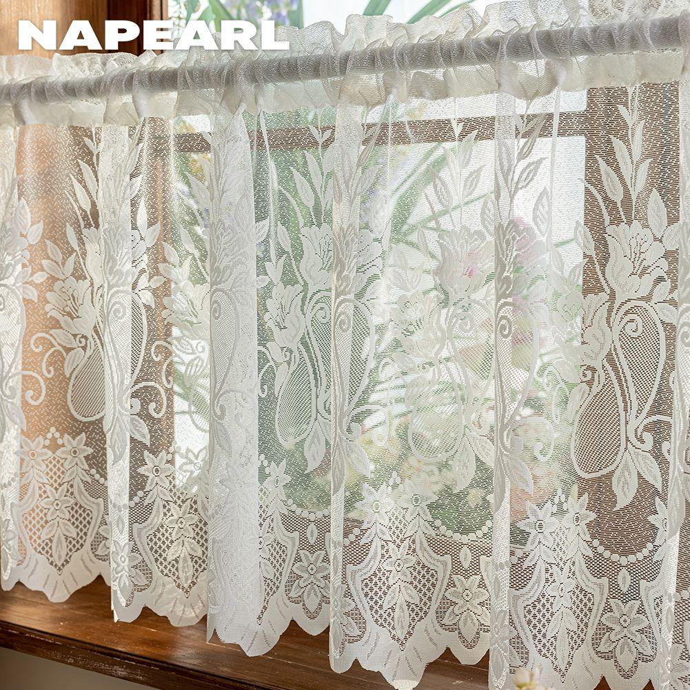 1PC NAPEARL French Retro Lace Short Curtain, Rustic Style, Lightweight Sheer Curtain for Living Room Kitchen Cupboard Window Home Decor