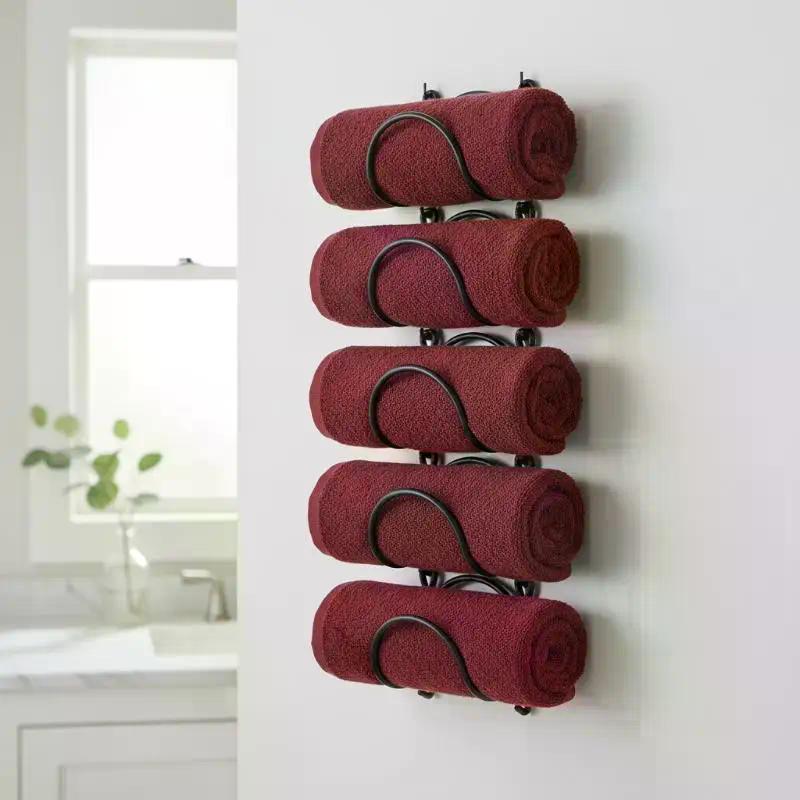 Wall Mounted Bathroom Towel Rack and Wine Bottle Storage Shelf Organizer for Modern Home Spaces