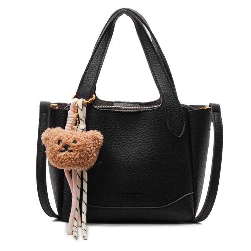 Wholesale Popular Korean Simple and Versatile Commuter Portable Bucket Bag Women's Fashion Lychee Pattern Texture Solid Color Messenger Bag