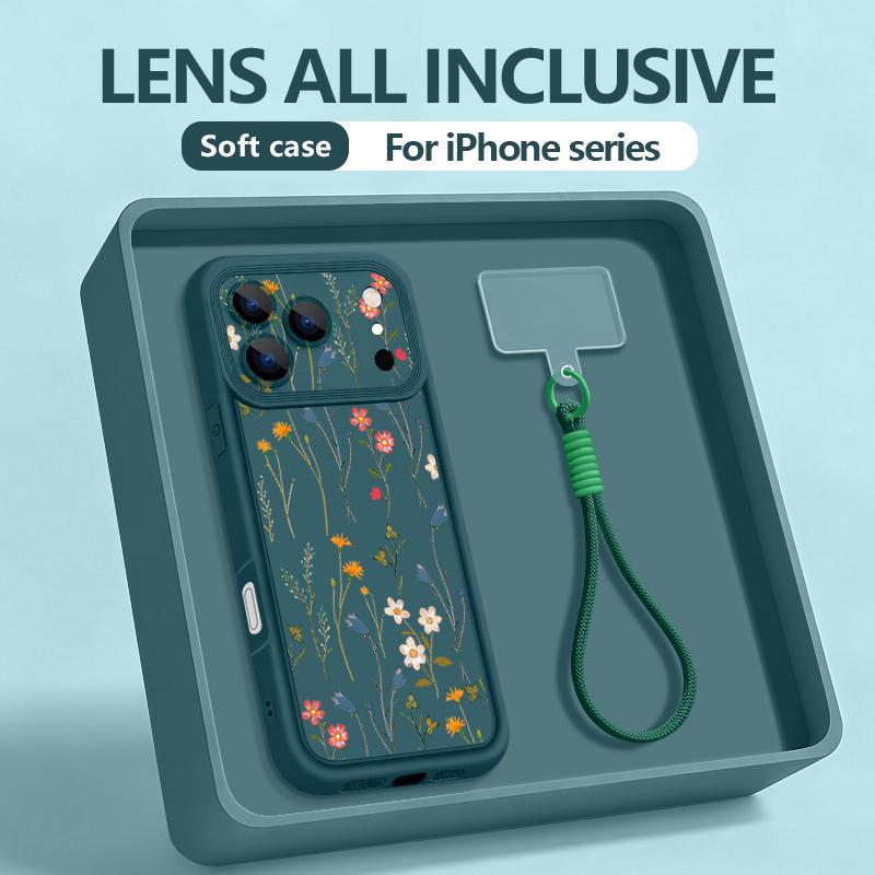 Wrist Strap Lanyard Phone Case For iPhone 17 Pro Max Air 16E 16 14 15 Pro 12 13 Pro Max 11 Colourful Plant Pattern TPU Cover