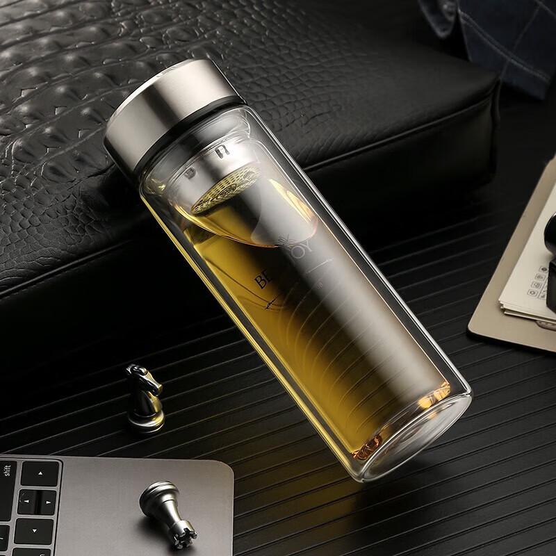Fuguang Engraved Double-Layer Glass Tea Infuser Cup