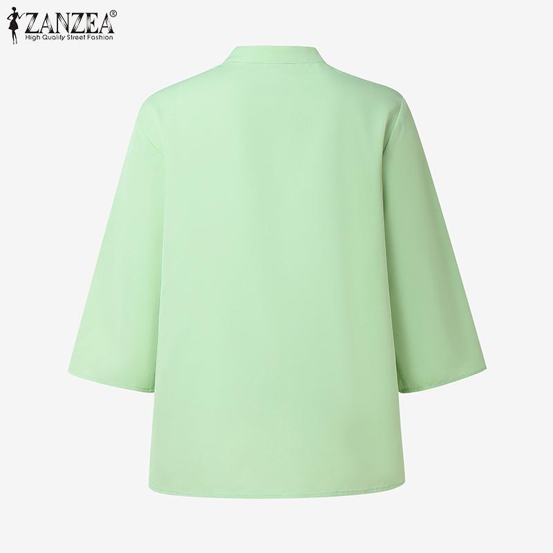 ZANZEA Dame Casual Ståkrage 3/4 Erme Løs Blomsterbroderi Bluse