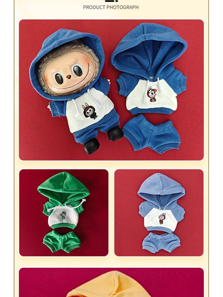 Labubu 17cm Baumwollpuppe Hoodie-Set & Schlüsselanhänger