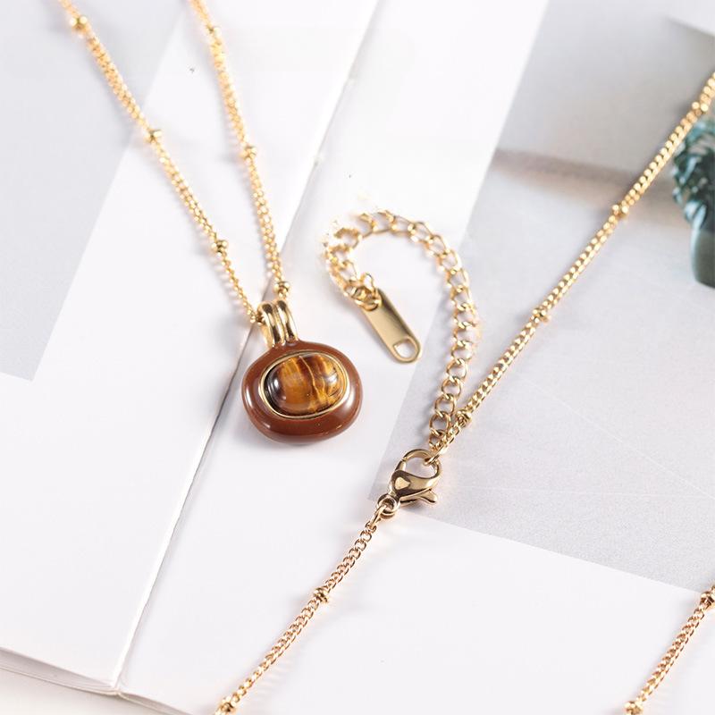 Ins esmalte vitrificado colar de malaquita pedra olho de tigre corrente clavicular premium feminina