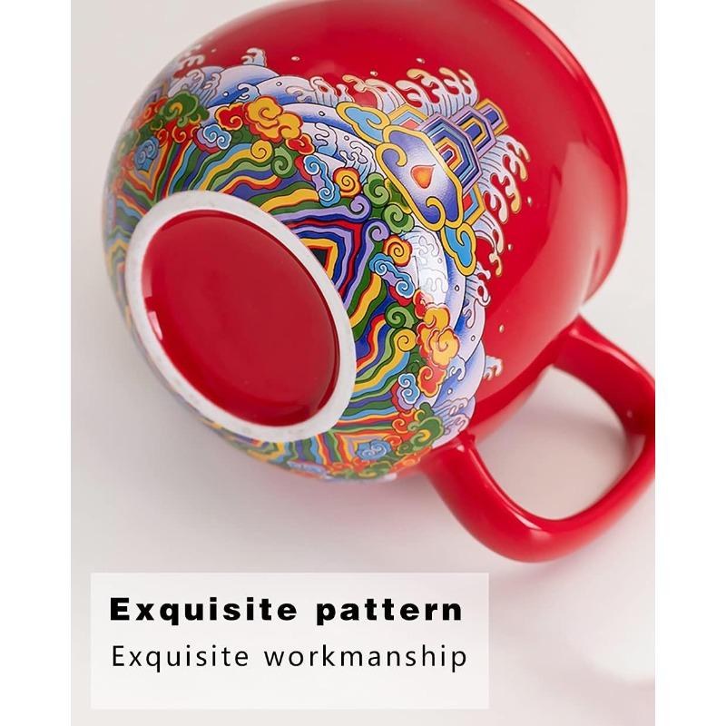 Portable Ceramic Tea Cup Set: Lucky Cat Porcelain Teapot Set with Handle - Tea Strainer - Lids and 2 Teacups - 1 Shockproof