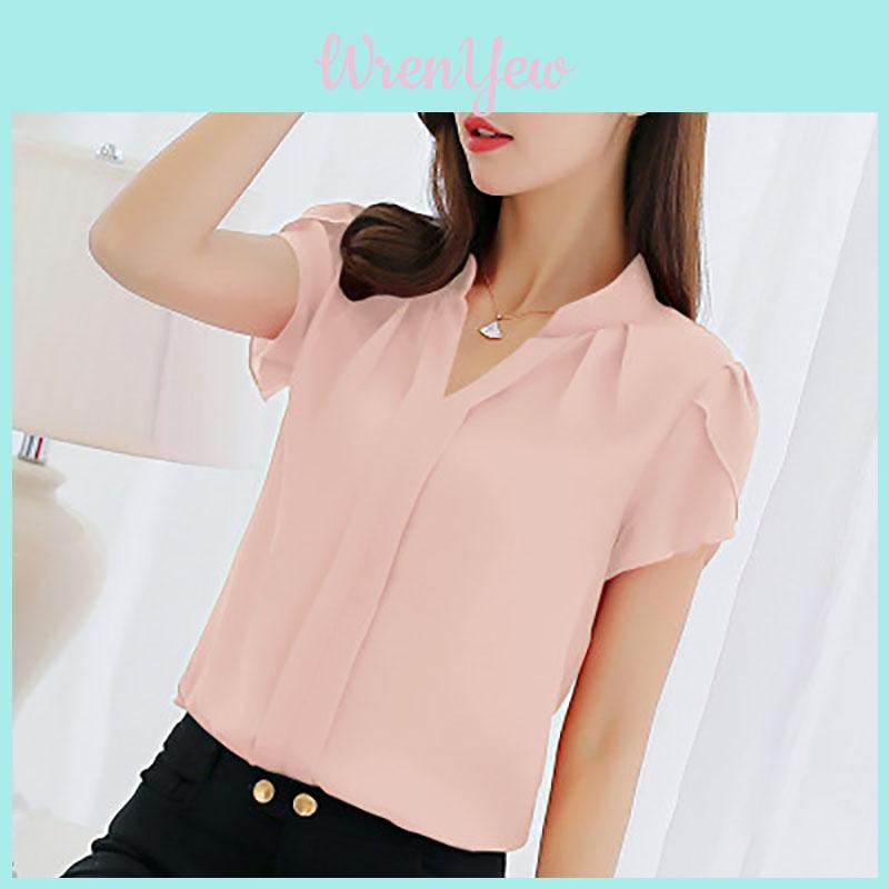Elegant Women Casual Short Sleeves Chiffon Shirt For Summer Office And Formal Wear