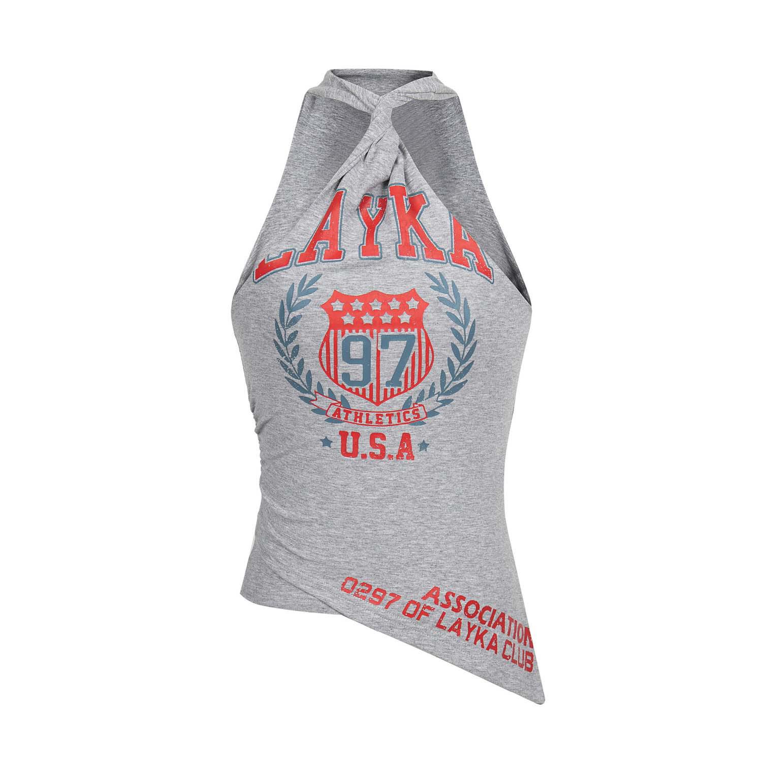 

Sleek Cross-Neck Irregular Camisole Vest with Letter Print S