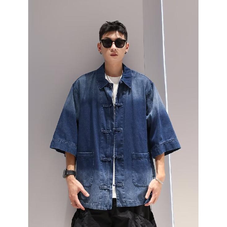 Retro Denim Workwear Short Sleeved Shirt, Men'S And Women'S Summer Fashion Brand, Japanese Retro Half Sleeved Trend, Cool And Loose Shirt