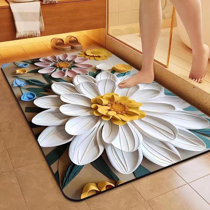 Three Dimensional Flower Floor Mat Bathroom Diatom Mud Anti Slip  Dirt Resistant and Quick Drying Floor Mat Household Water Absorption Carpet