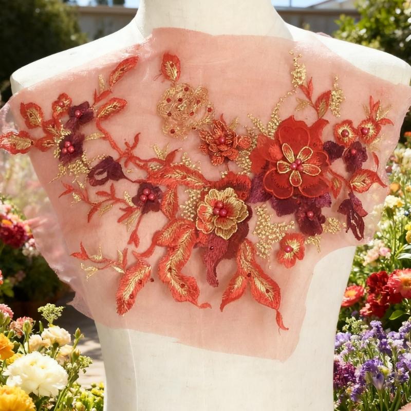 Embroidered Sequins Flower Applique Patches for Clothing Bags Handcraft Decoration Polyester Materials