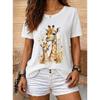 Fashion Women Retro Creative Giraffe Pattern Print T Shirt Funny Casual O-neck Short Sleeves T-shirt Summer Female Tee Shirt