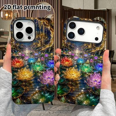 Phone Case: 2D Flat Design Suitable for iPhone 18, 17, 16, 15, 14, 13 Pro Film Protective Case, Couple Style, Lotus Secret Realm, Christmas and Hallow