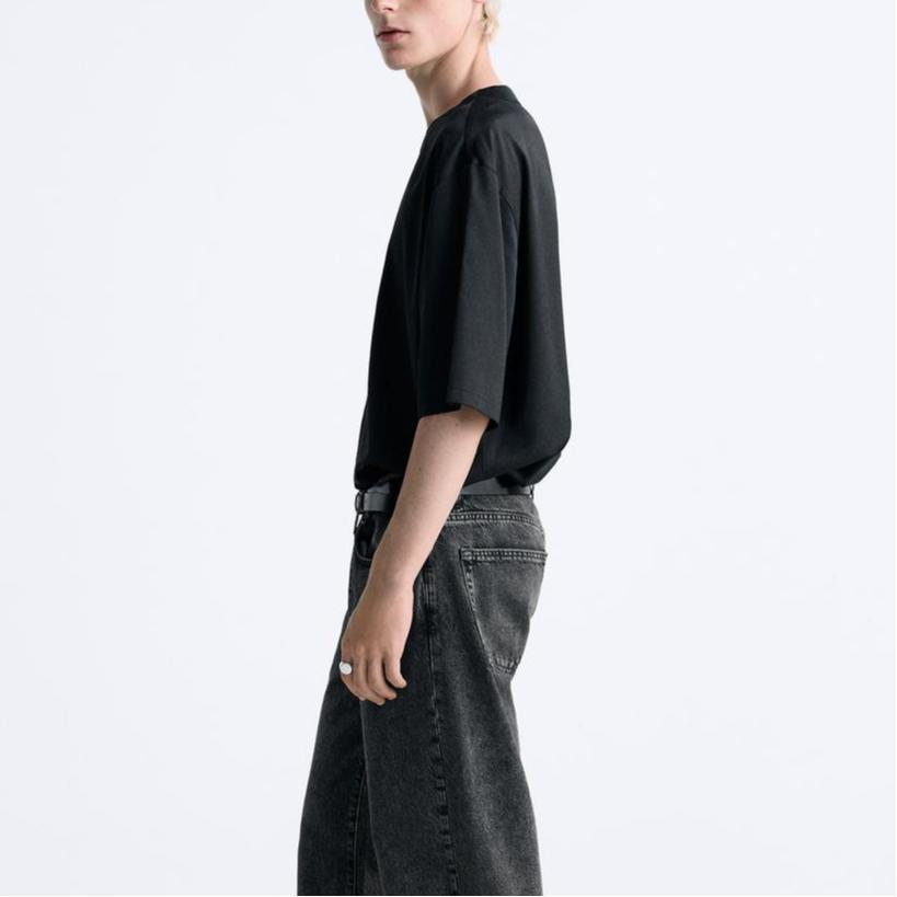 Zara Solid Color Comfortable Casual Round Neck Short Sleeve T-Shirt Men Tops Black 4150316-800