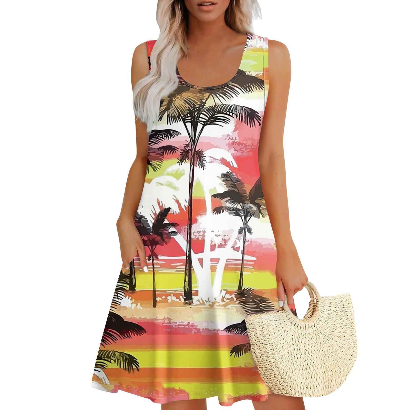 

Женские летние платья, свободные сарафаны без рукавов с U-образным вырезом и карманами XL жёлтый