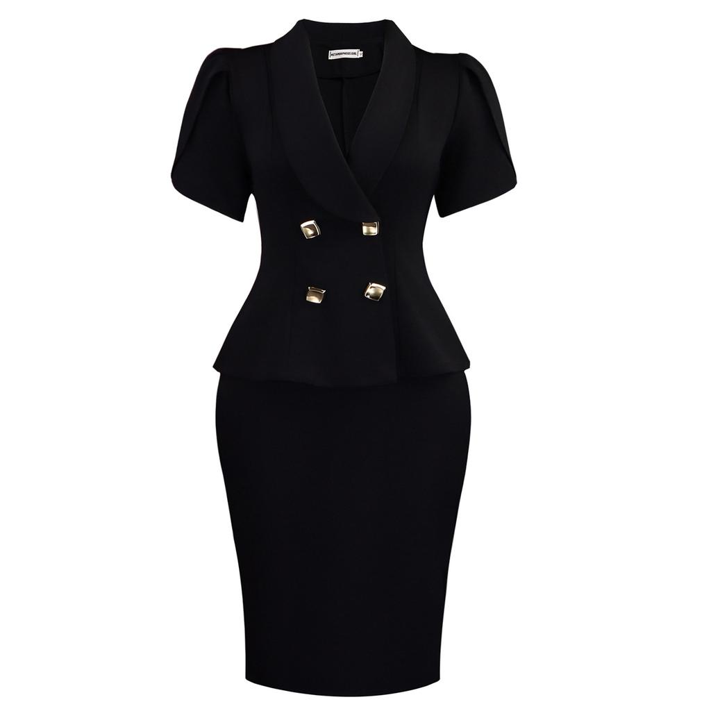 Women Plus Size Turn Down Collar Elegant Casual Two Piece Skirt Suit