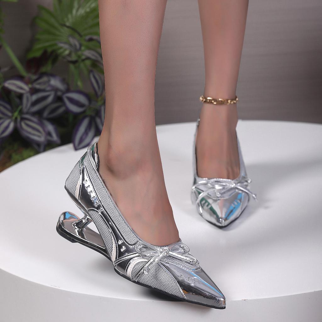 Spezialabsatz Einzelne Schuhe Herbst Neu Spitzzehe Flacher Ausschnitt Schnürung Schleife Riemchen Slipper Rutschfest Verschleißfest Kitten Heels