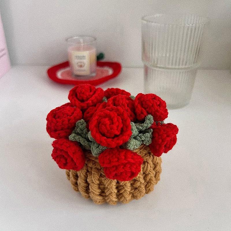Rose Bouquet Coaster Crochet Flower Placemat Hand Woven Bouquet Cupmat Home Desktop Potted Plant Ornaments Mother'S Day Gift