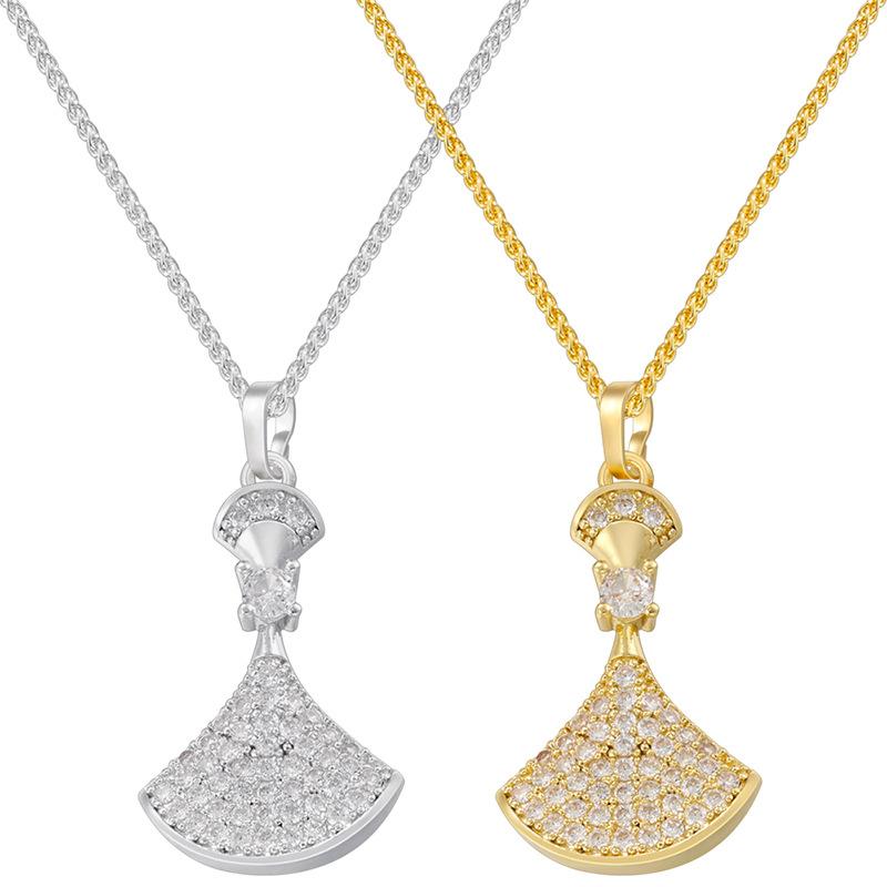 Ol Copper Inlaid With Zirconium Skirt Pendant Necklace Women'S High-End Fan-Shaped Collarbone Chain Vl522