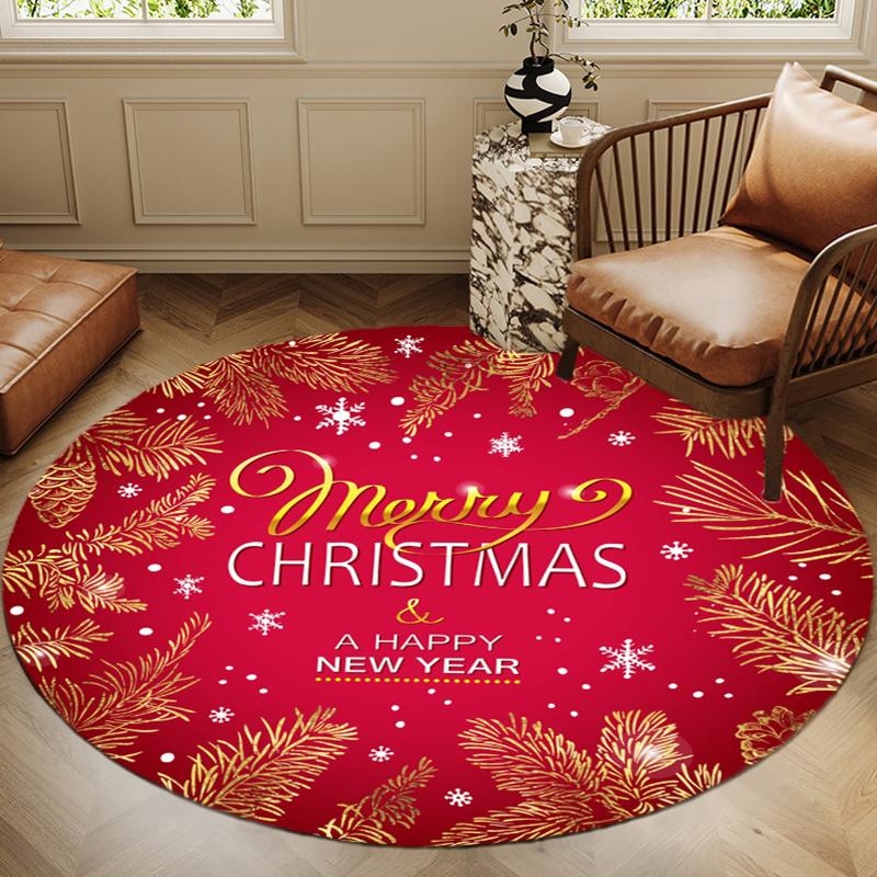 

1pc Merry Christmas and Happy New Year Round Rug, Non-slip Polyester Crystal Fleece, Suitable for Indoor, Bedroom, Living Room 80cm