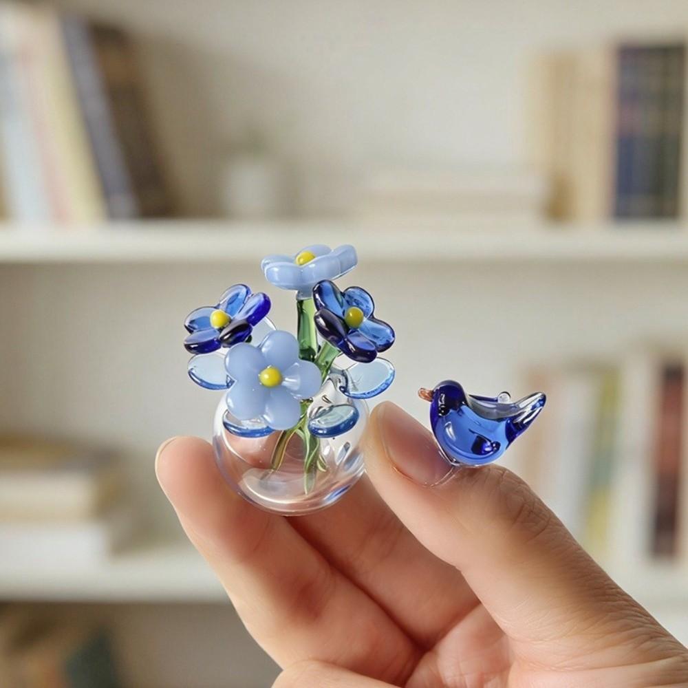 Mini Glass Flower Decor Colored Glaze Simulation Floral Handcrafted Floral Sculpture Hand-blown Glass Flower