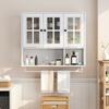 Armario de Pared para Baño, de Madera con 3 Puertas, con Almacenamiento Abierto y Oculto, para Medicamentos, con Puerta de Cristal y Barra para Toallas para Entrada, Sala de Estar, Comedor, Blanco