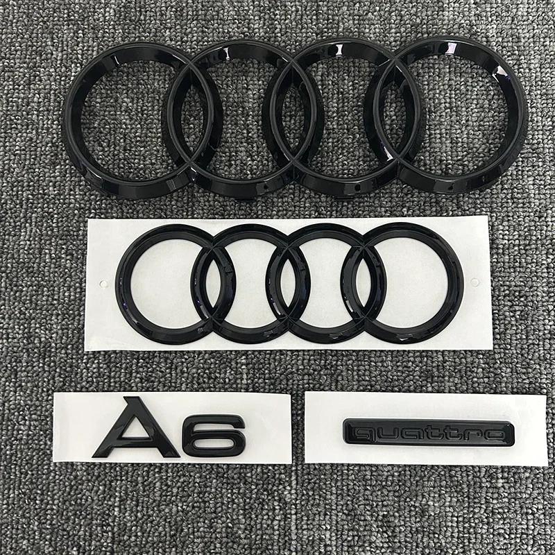 2PCS 4 Ring logo ABS Black Car Hood Front Bonnet Grill Rear Trunk Emblem Sticker 1P A6 mark 1P Quarrto For 1jvcr A6 2020-2023 jvcr1