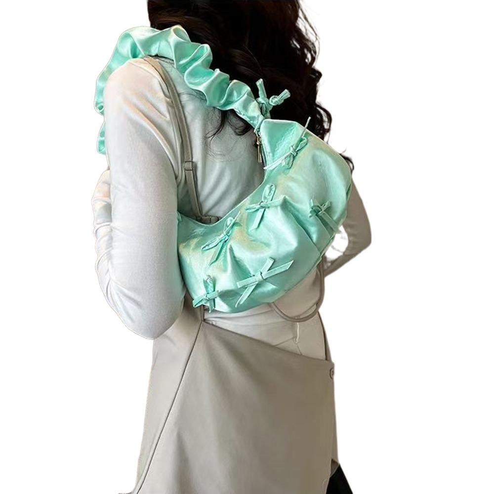 

Ruffle Bowknot Shoulder Bag Y2k Women Underarm Handbag New Trendy Bow Pleated Armpit Bag Shopping зелёный