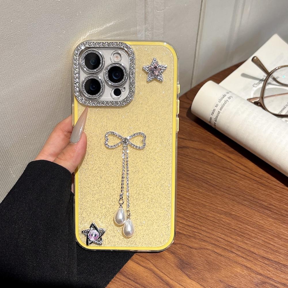 Luxury Shinny Diamond Star Glitter Bow Case for iPhone 16 Pro Max 15 13 14 Plus 12 11 Pro Max Cute Shimmering Protective Cover