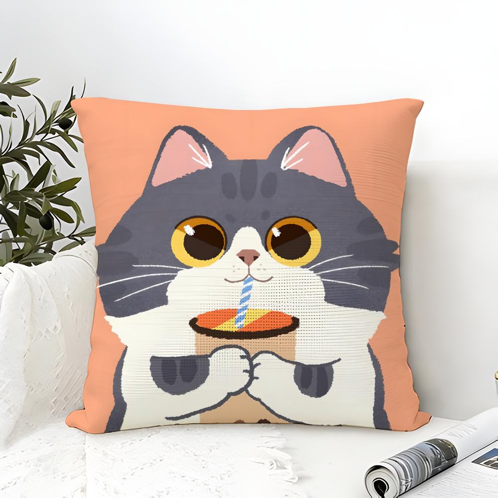 Surprised Cat Funny Party Pattern Pillow Case Cotton Linen Fabric Square Zipper Pillowcase Home Decorative Living Room