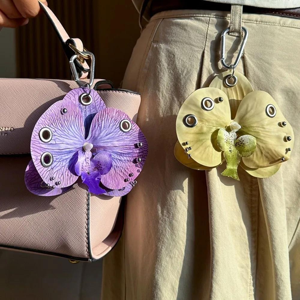Creative Simulation Flower Orchid Lily Keychain Backpack Decoration Colorful Simulation Flower Keyring Gifts Flower Bag Pendant