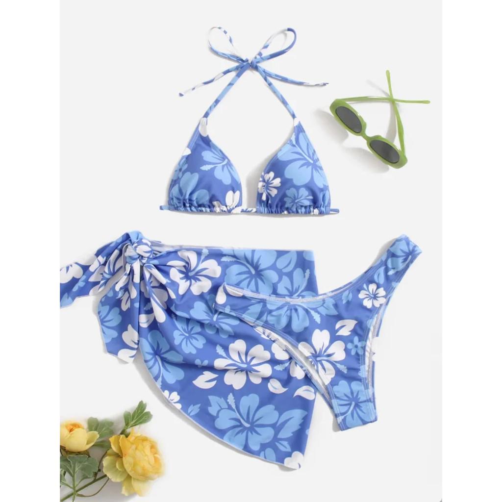 European and American Sexy Swimsuit Skirt Bikini Three-Piece Set 2025
