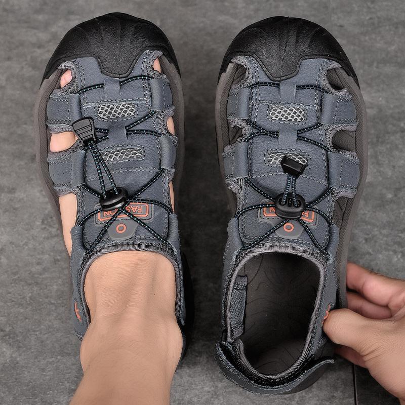 Summer Genuine Leather Men's Shoes New Plus Size Mens Sandals Fashion Casual Outdoor Beach Slippers Breathable Baotou Shoes