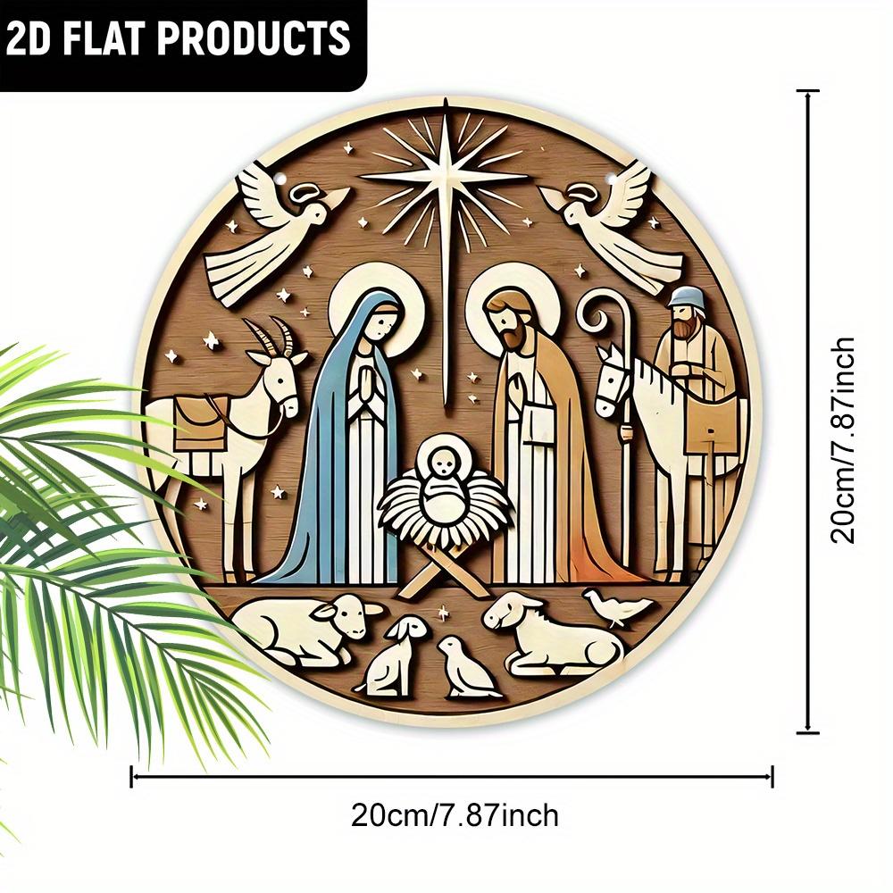 Klassische Holzszene Wandplakette aus Holz - Engel, Heilige Familie, Tierdesign | Mehrfach verwendbare flache 2D-Dekoration | Ohne Strom | für Tür, Wand, Zuhause