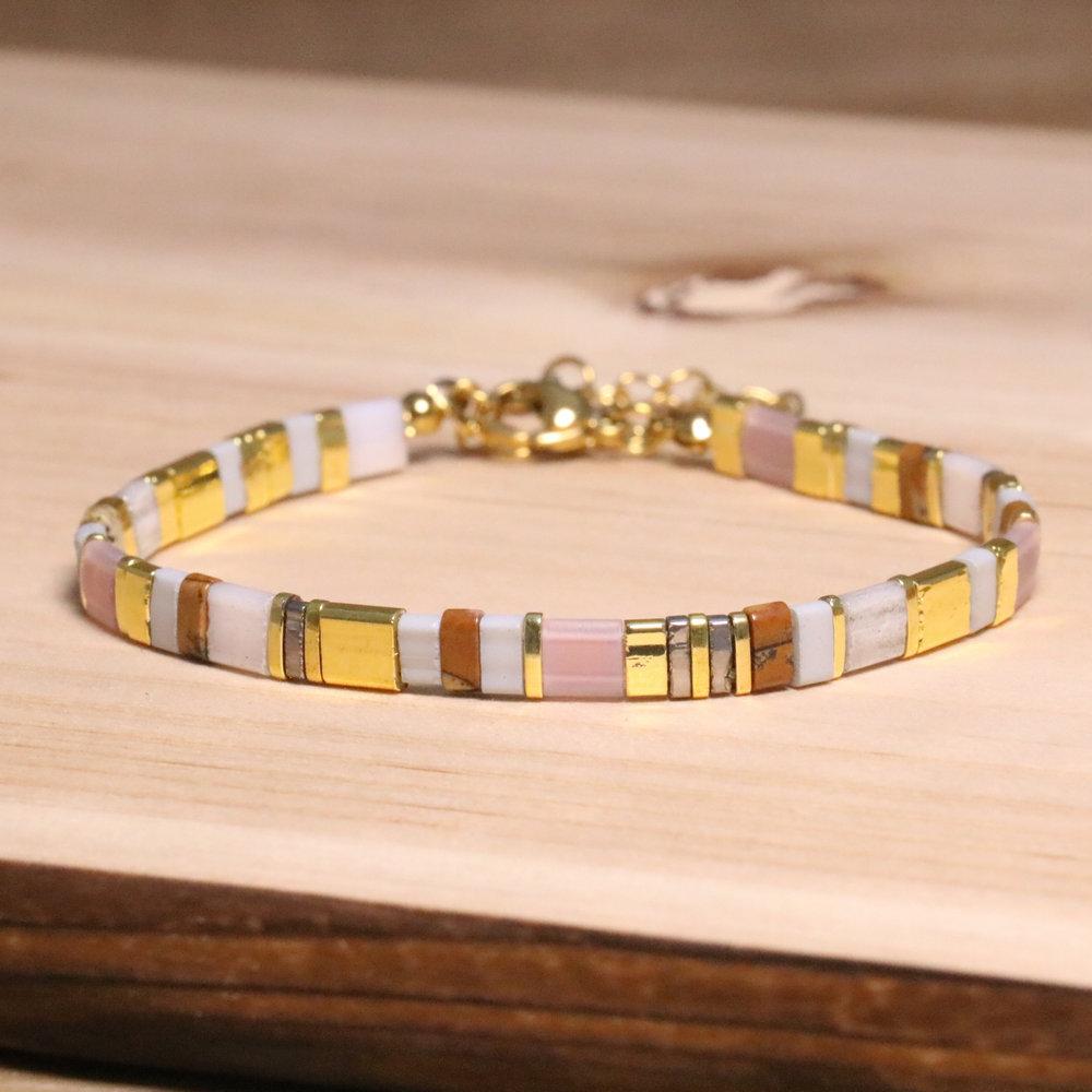 Fashion Pink Gold Tila Bead Bracelet Adjustable Handmade Beaded Bracelet for Women Jewelry
