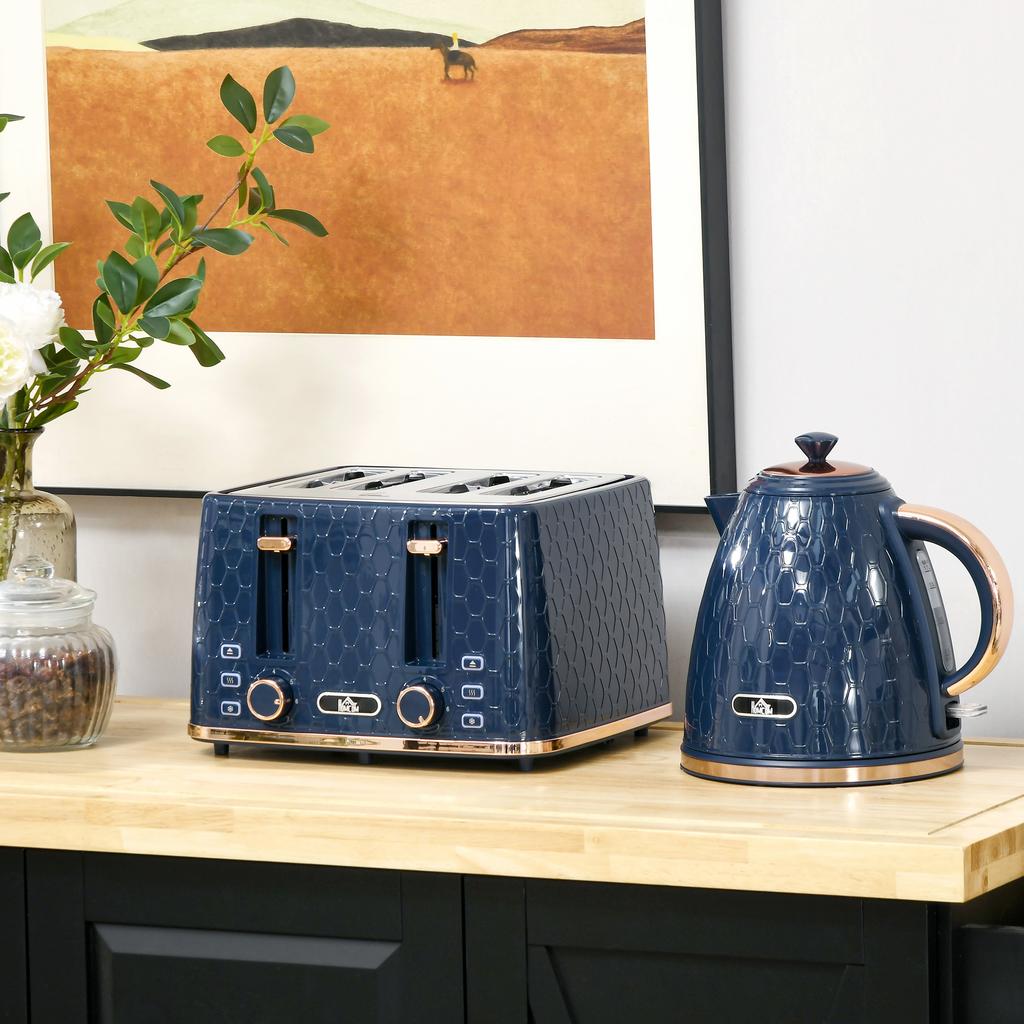 Kettle and Toaster Set, 1.7L 3000W Fast Boil Jug Kettle with Auto Shut Off, 4 Slice Toaster with 7 Level Browning Controls & Crumb Tray